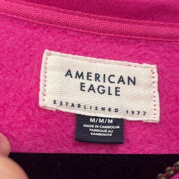 American Eagle Outfitters Pink Quarter-Zip Fleece Lined Sweatshirt Medium - Picture 2 of 4